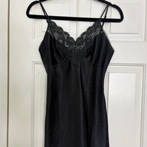 Victoria's Secret Black Satin Slip with Lace Trim